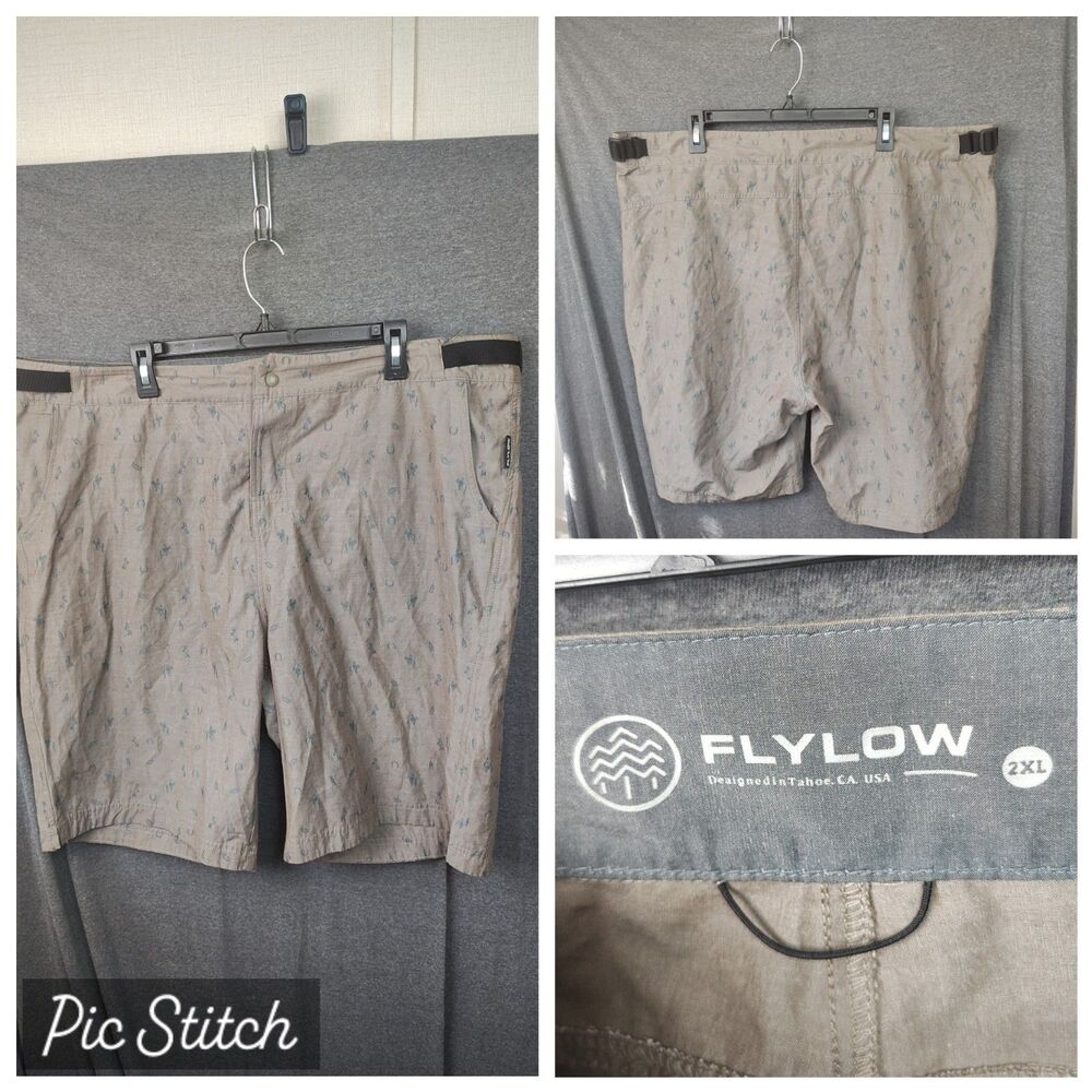 Flylow Shorts Men's 2XL All Over Print Adj Waist Brown Hiking